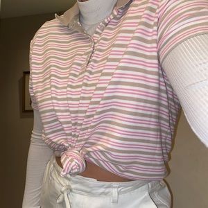 Vintage collard tan pink and white shirt